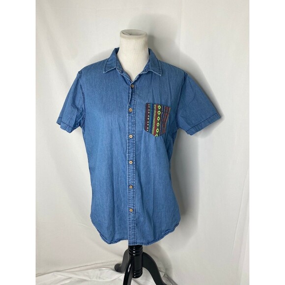 21 Men Men’s Button-Down Shirt Blue Casual Short Sleeve Size Medium - Picture 2 of 6